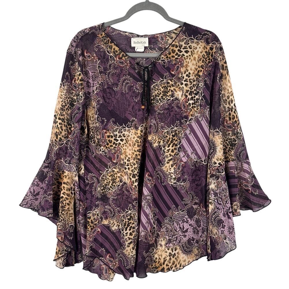 ReBeKah USA Vintage Paisley Animal Print Tunic L Whimsigoth Fairycore Y2K Blouse